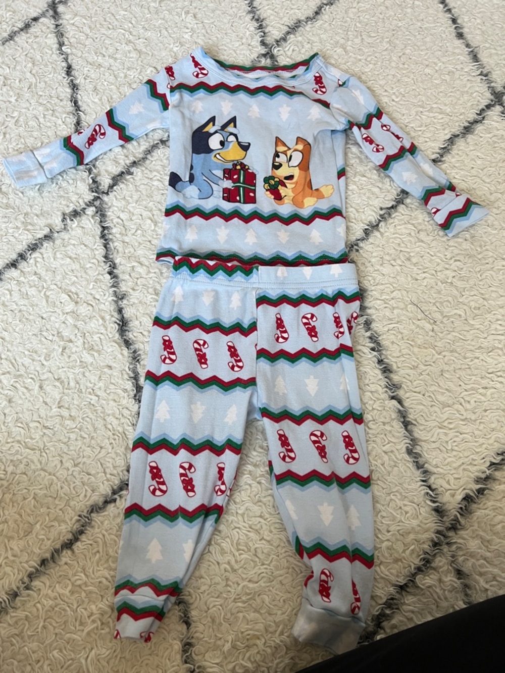 Bluey Holiday Kids Pajama Set in Light Blue with Candy Cane Print